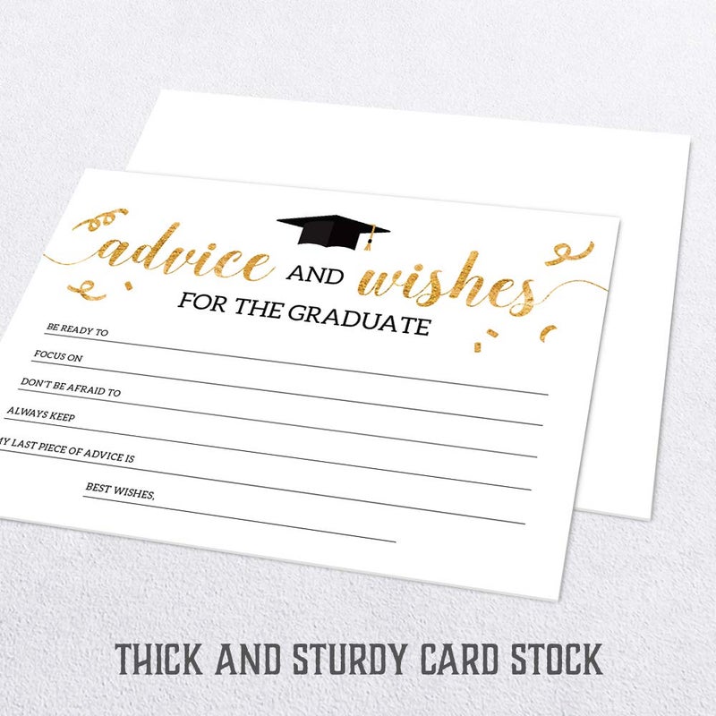 Hat Acrobat 2024 Graduation Advice Cards for the Graduate (50 Pack) | Black and Gold Graduation Wishes and Advice Cards | Graduation Party Games Decorations for High School and College (Classy) - Image 4